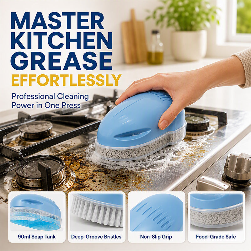 Kitchen Oil Cleaning Brush with Built-in Soap Dispenser
