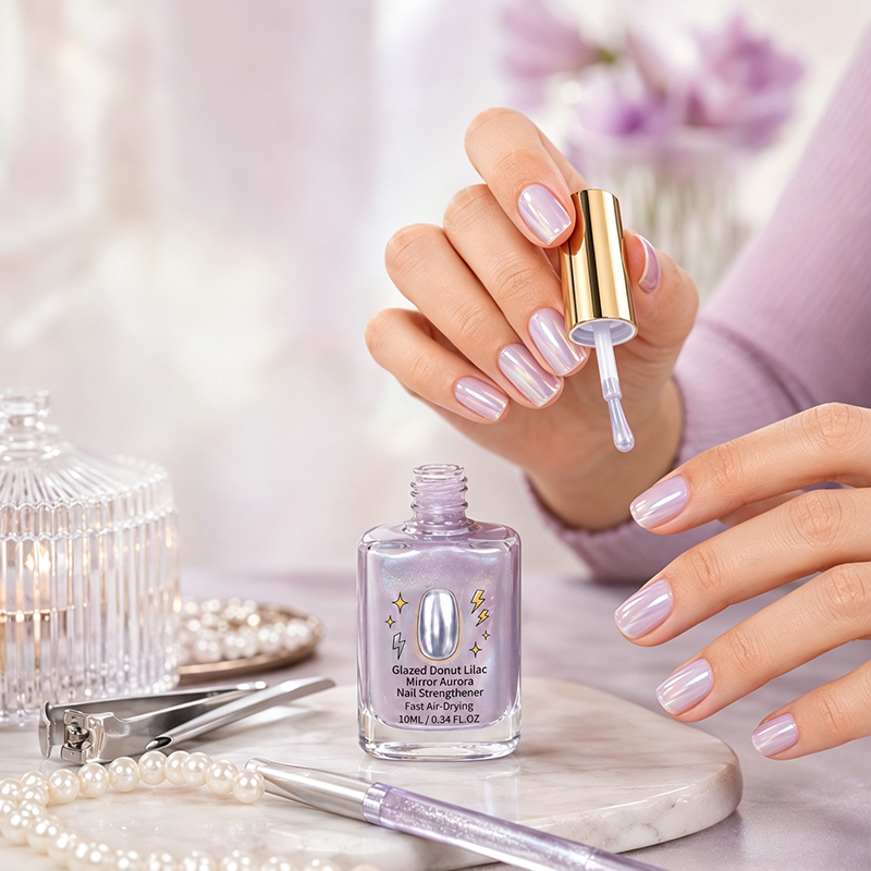 📢📢40% OFF !! ⏰Lilac Glossy Mirror Nail Strengthener glossy lilac nail finish