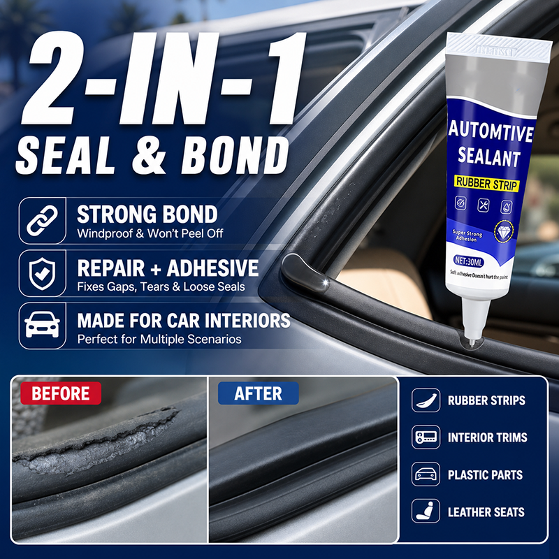 🚗50% OFF NOW! Car Door Rubber Sealant Adhesive – 2‑In‑1 Seal & Bond Automotive Repair Glue. Fixes Rubber Strip Gaps. Tears & Loose Trim for Car Interior Parts